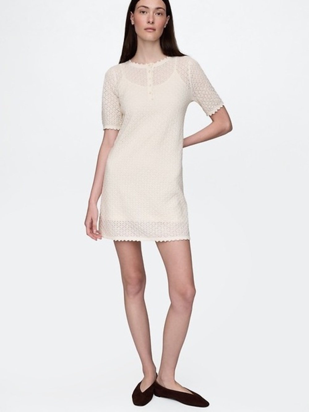 GAP Linen-Blend Pointelle Dress Size M